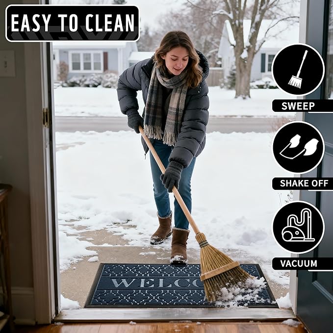 Yimobra Welcome Mat Outdoor Indoor, All-Season Waterproof Front Door Mat Outside Entrance, All-Weather Heavy Duty Non-Slip Doormat, Low Profile Porch Patio Entrance Mats, 47x24, Blue