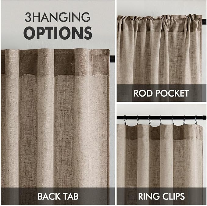 MIULEE Taupe Grey Linen Curtains 96 Inches Long 2 Panels for Bedroom Living Room, Soft Linen Textured Window Drapes Semi Sheer Light Filtering Back Tab Rod Pocket Farmhouse Modern Burlap Look Decor