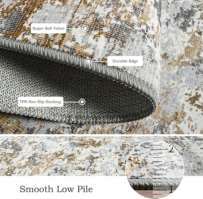 Toneed Abstract Area Rug Modern Washable Rug Soft Non Slip Rug Low Pile for Bedroom Living Room Dining Room Brown/Grey 8x10 Feet