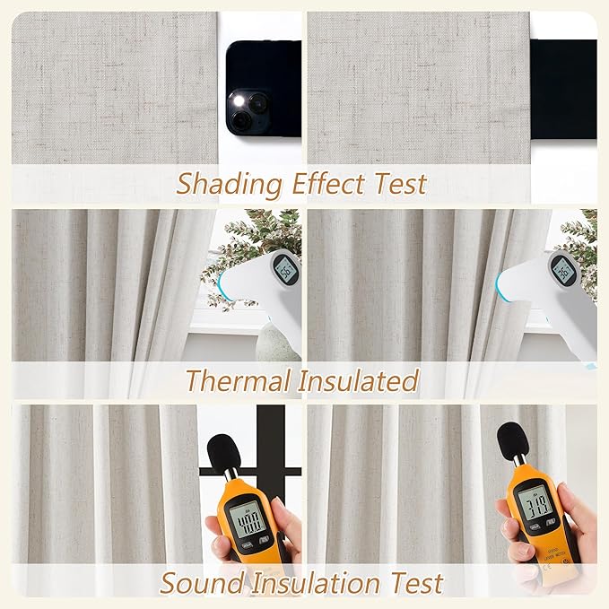 Guken Light Beige Extra Long 100% Blackout Curtains 120 Inch Length 2 Panels Set for Living Room Bedroom Back Tab Thermal Insulated Black Out Linen Drapes Room Darkening Window Curtain, 52x120