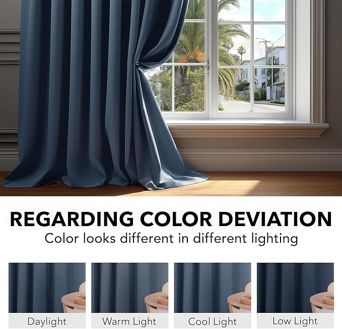 Deconovo Blackout Curtains, Thermal Insulated, W42 x L72 2 Panels, Back Tab, Machine Washable, Room-Darkening Drapes for Bedroom/Living Room Stone Blue