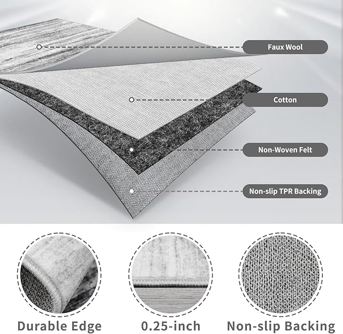 Washable Hallway Runner Rug for Home: Extra Long Runners for Entryway Living Room Dining Room - Stain and Water Resistant Rugs with Non-Slip Backing - Soft Low-Pile Carpet 2'6''x14' Grey