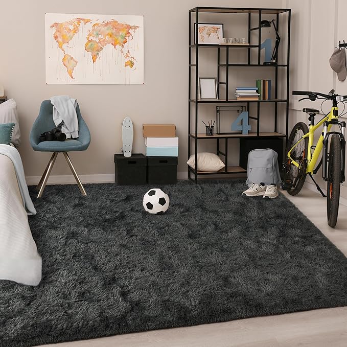 Chicrug Soft Area Rugs for Bedroom Living Room Plush Fluffy Rug 3x5 Feet, Shag Furry Area Rug Carpet Non Shedding for Nursery Children Kids Girls Room Home Decorative, Dark Grey