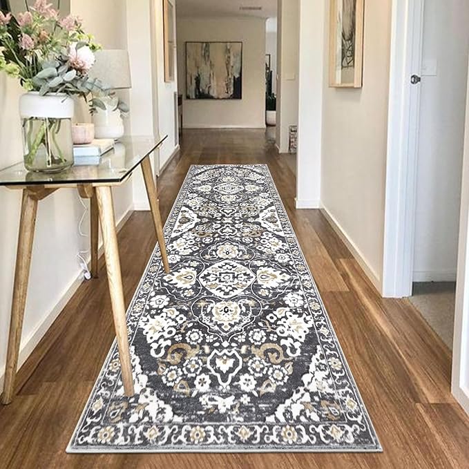 HEBE Hallway Runner Rug 2'8''x8' Washable Vintage Distressed Area Rugs Non Slip Laundry Rug Runner Boho Floor Carpet Runners for Hallways Entryway Laundry Room Kitchen Bathroom
