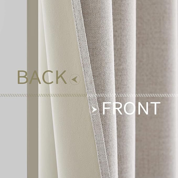 MIULEE 100% Blackout Linen Textured Curtains for Bedroom Solid Thermal Insulated Ivory Grommet Room Darkening Curtains & Drapes Luxury Decor for Living Room Nursery 52 x 54 Inch (2 Panels)