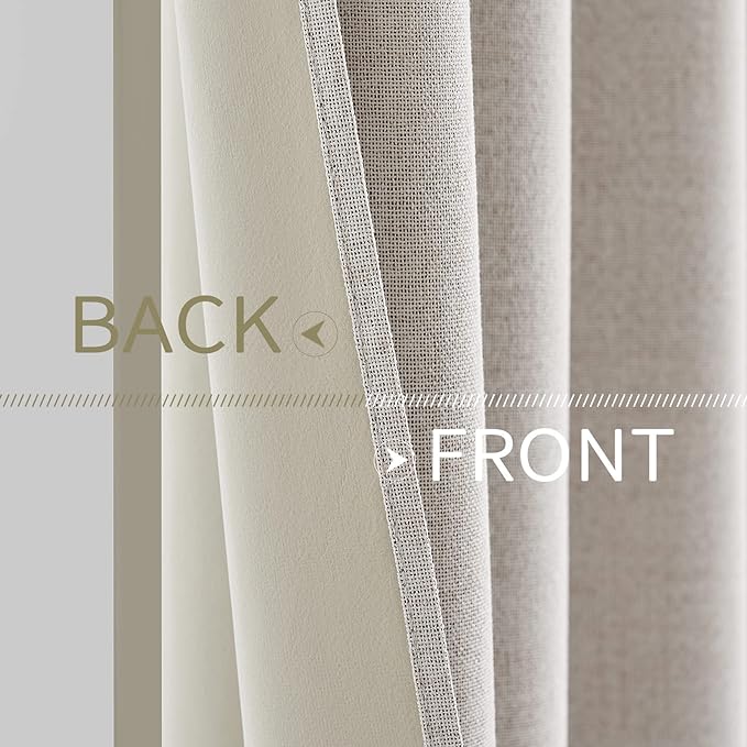 MIULEE 100% Blackout Linen Textured Curtains for Bedroom Solid Thermal Insulated Ivory Grommet Room Darkening Curtains & Drapes Luxury Decor for Living Room Nursery 52 x 102 Inch (2 Panels)