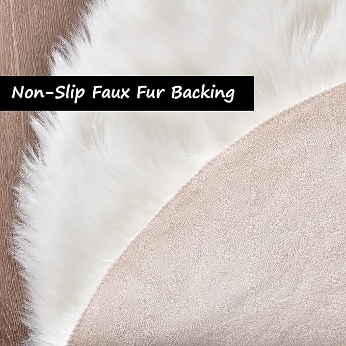 Goolela White Round Area Rug 6ft Fluffy Fuzzy Circle Sheepskin Rug for Bedroom Living Room Faux Fur Furry Carpet Luxury Plush Washable