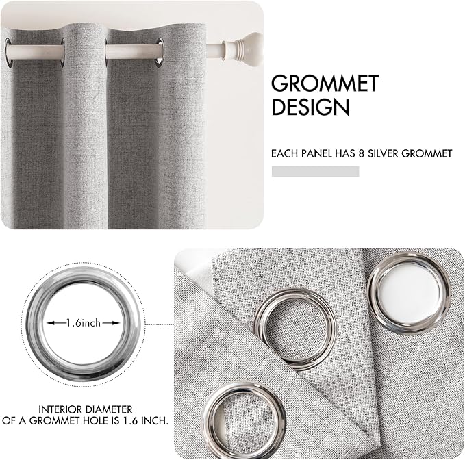 MIULEE Linen Texture Curtains for Bedroom Solid 100% Blackout Thermal Insulated Light Gray Curtains Grommet Room Darkening Drapes for Living Room Nursery 52x96 Inch (2 Panels)
