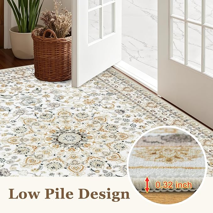 Area Rugs 10x12 Living Room Rug: Washable Rug Soft Vintage Boho Carpet Indoor Floor Non-Slip Stain Resistant Large Carpets for Bedroom Dining Room Farmhouse Nursery Home Office Beige