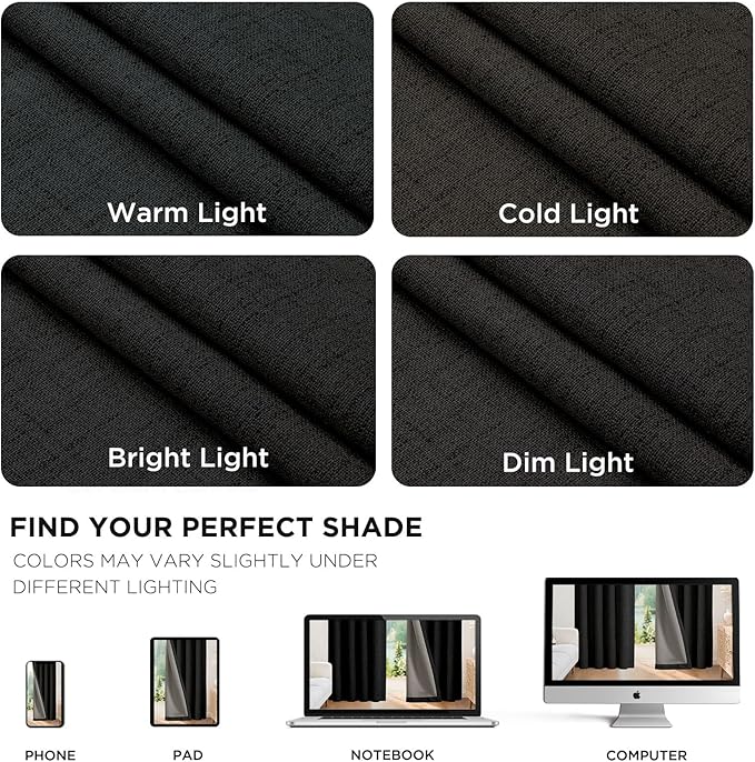 Joydeco Blackout Curtains for Bedroom - 72 Inch Long 100% Light Blocking 2 Panels Set Black Drapes, Thermal Insulated Room Darkening Curtains, Linen Textured for Living Room, Rod Pocket & Back Tabs