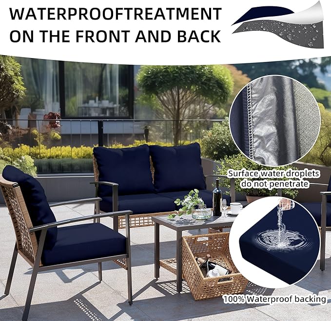 12Pcs Outdoor Cushion Covers, Patio Cushion Covers,Stretch Elastic Slipcovers, Replacement Washable & Reusable Furniture Protector for Patio Couch (Navy Blue,Cover Only)