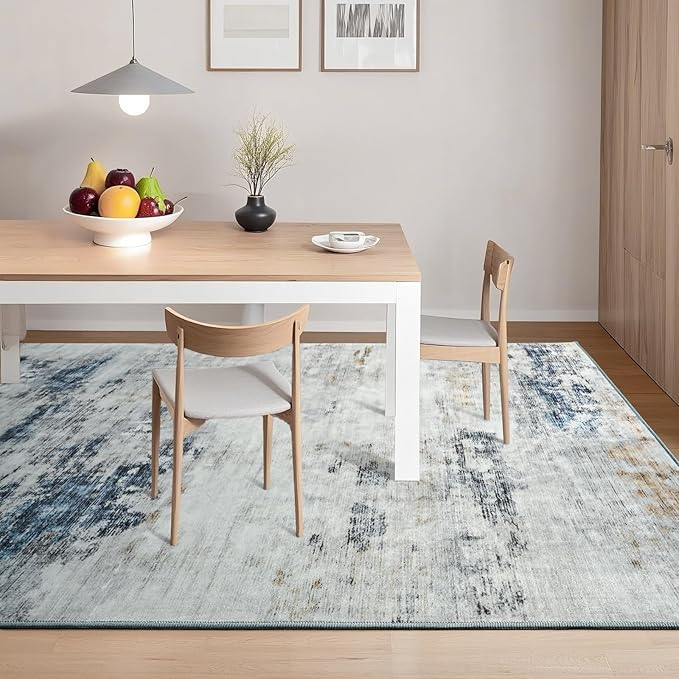 Toneed Abstract Area Rug Modern Washable Rug Soft Non Slip Rug Low Pile for Bedroom Living Room Dining Room Blue/White 3x5 Feet