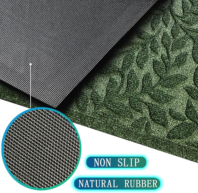 Bulijojo Sturdy Front Entrance Doormats,Durable Heavy Duty Welcome Mat,Thick Absorbent Natural Rubber Non Slip Mat,Easy Clean Entryway Mat Leaves Green, 47" x 32"