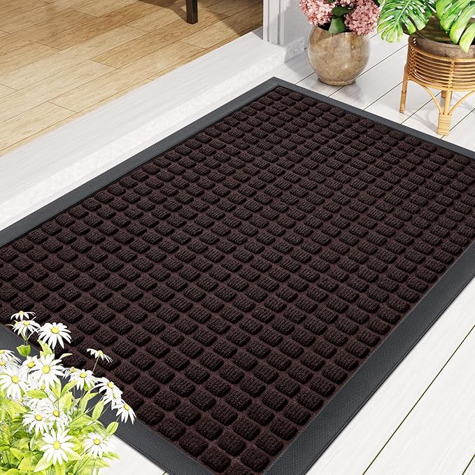 Smiry Front Door Mat Outside Entrance, Heavy Duty Natural Rubber Doormat, Non Slip, Trap Dirt and Moisture, Easy Clean, Low Profile Welcome Floor Mats for Indoor Outdoor Entry, 70x46.5 Inch, Brown