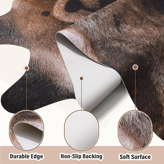 AROGAN Premium Bear Print Rug 5.2x6.2 Feet, Machine Washable Faux Fur Rug, Non-Slip Animal Print Hide Bear Skin Area Rug for Bedroom Living Room Home Decor