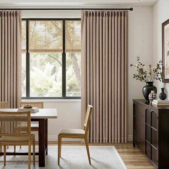 MIULEE Pinch Pleated Thick Linen Curtains 96 Inches Long 2 Panels for Living Room Bedroom, Linen Memory Trained Drapes Back Tab Light Filtering Country Farmhouse Burlap Brown Curtains with Hooks