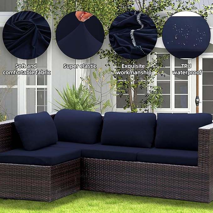 Outdoor Cushion Covers Set,12PCS Patio Furniture Couch Seat Slipcovers, Replacement for Sofa Sectional Chair(Cover，Only)
