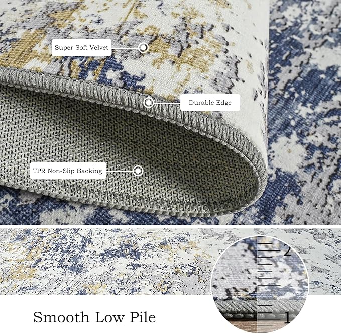Toneed Abstract Area Rug Modern Washable Rug Soft Non Slip Rug Low Pile for Bedroom Living Room Dining Room Blue 4x6 Feet