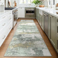 Runner Rug for Hallway Kitchen, 3x7 Machine Washable Runners Rug for Entryway, Soft Modern Abstract Throw Rugs, Low Pile Floor Cover with Non Slip Backing, Light Green