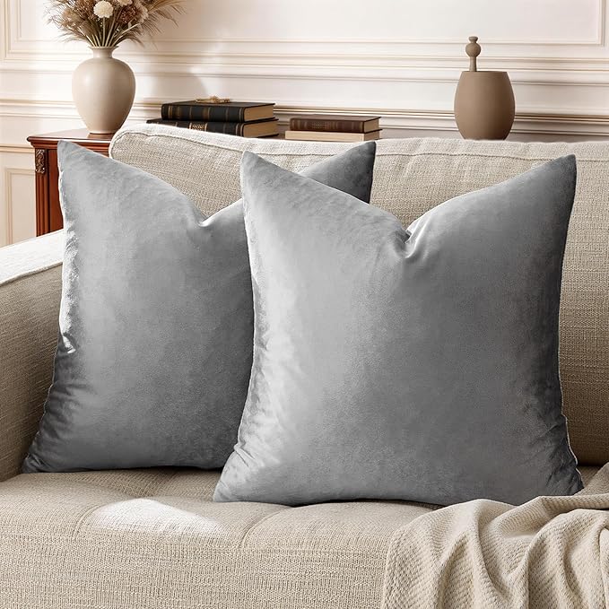 GIGIZAZA 24x24 Velvet Pillow Covers Set of 2,Dark Grey Big Square Throw Pillows Modern Covers for Living Room Decorative Luxury Solid Couch Sofa Pillow Cases