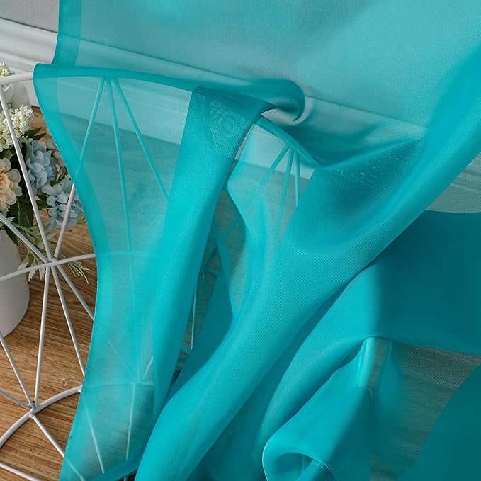 OVZME Turquoise Sheer Curtains 72 Inches Long 2 Panels - Soft Light Filtering Window Sheer Panels for Living Room/Bedroom, Top Dual Rod Pocket, 1 Pair, Each 42Wx72L Inches