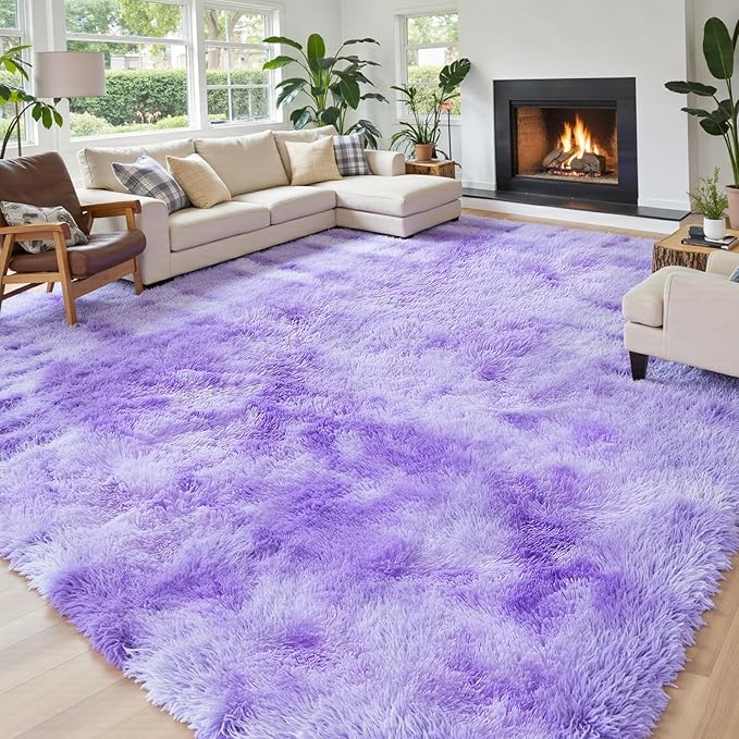 Rugs for Living Room 8x10, Alfombras para Salas Fluffy Shag Large Fuzzy Plush Soft Area Rug, Shaggy Carpets for Bedroom, Kids Boys Girls Home Decor Aesthetic(8 x 10, Purple Starry)
