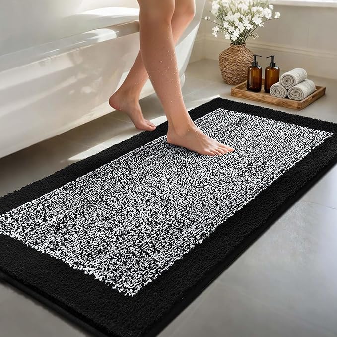 70x24 Long Bathroom Rugs Washable Non Slip, Black Bath Mat for Bathroom Floor Tub, Soft Absorbent Quick Dry Mats for Shower, Bathtub,Home Decor