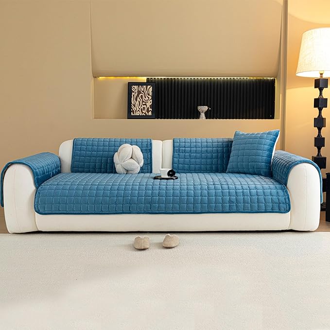 Velvet Couch Cover, Plush Sectional Sofa Cover Washable, Anti Slip Sofa Slipcover for Loveseat, Furniture Protector Covers for Pets & Kids(1PC, Black, 35.4"×47.2", Loveseat)