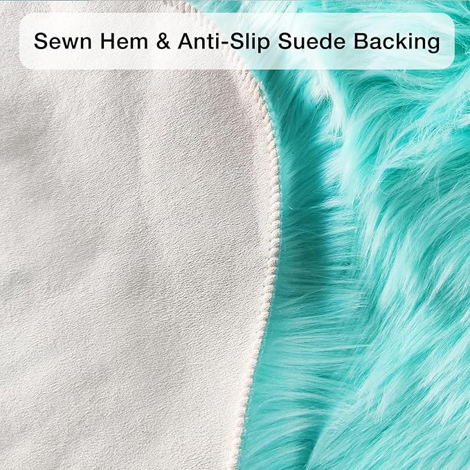 duduta Turquoise Blue Faux Sheepskin Runner Rugs 2x6 ft, Fluffy Shag Bedroom Rug Fur Sofa Couch Covers Washable