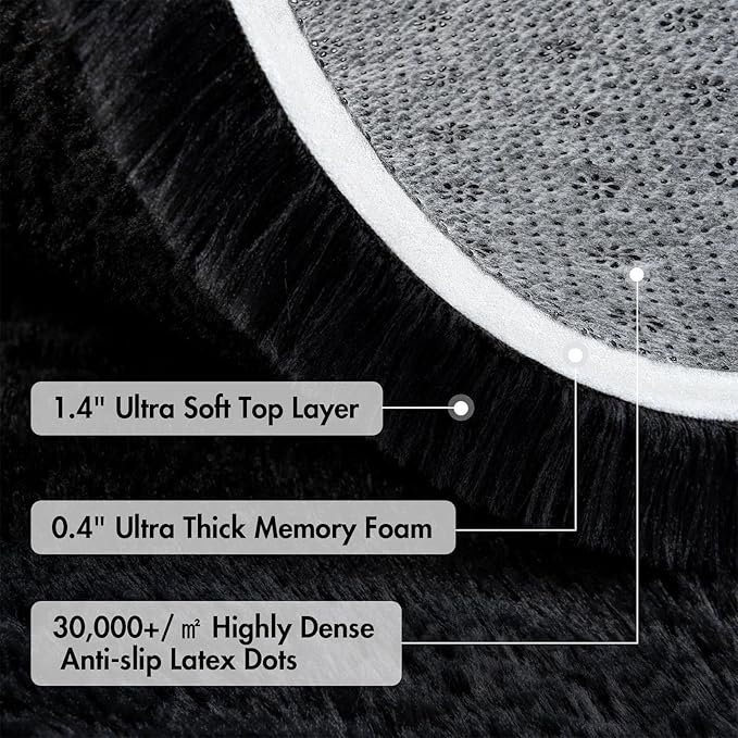 10x14 Ft Extra Large Shag Rugs for Living Room, Ultra Soft Fluffy Furry Area Rugs for Bedroom Indoor Floor, Aesthetic Carpet for Kids Home Decor (Black)