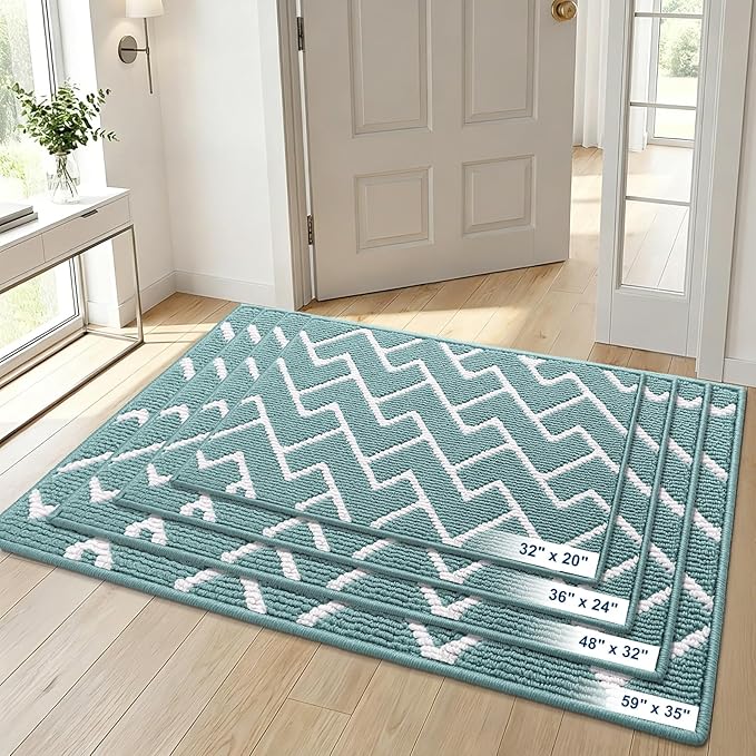 OLANLY Front Door Mat, Non-Slip Rubber Backing, Dirt Resistant and Absorbent, Washable, Easy to Clean Low-Profile Indoor Doormat for Back Door, Entryway, Inside Entrance, 48x32, Sage Green