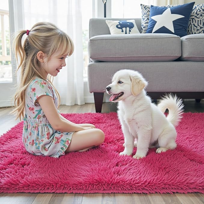 3x5 Rug, Bedside Preppy Dorm Area Rug, College Essentials Small Carpets for Bedroom, Anti Slip Living Room Rugs Home Decor (Hot Pink, 3 x 5)