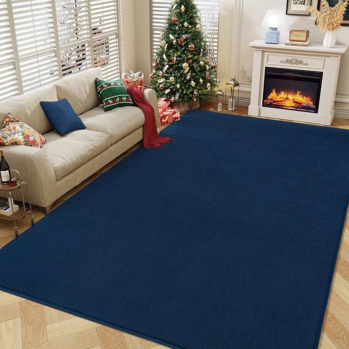 Amearea Large Modern Area Rugs for Bedroom Living Room, 5x8 Feet Navy Blue Thickened Memory Foam Rug, Fluffy Indoor Washable Rugs Non Slip Minimalist Carpet for Boys Girls Dorm Nursery Room Decor