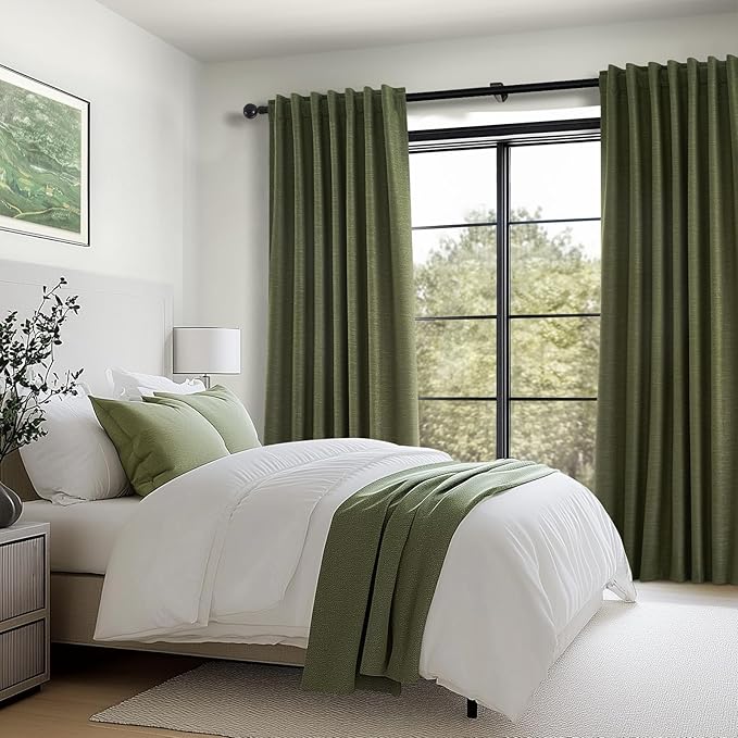 Olive Green Curtains 120 Inch Long 2 Panels Set for Living Room Bedroom Large Window Extra Long Back Tab Rod Pocket Pleated Light Blocking Saving Energy Thermal Insulated 100% Blackout Drapes