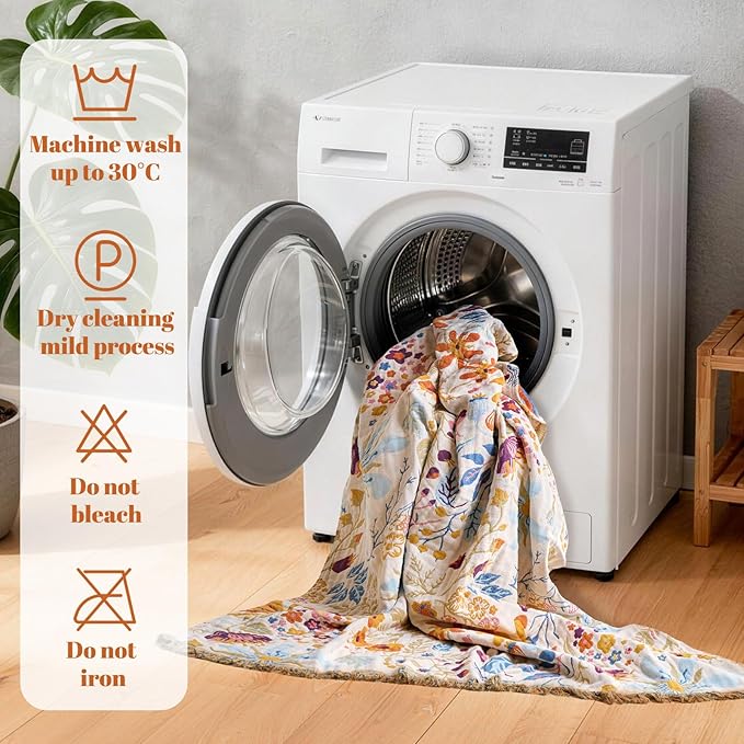 MSGKV Boho Throw Blanket for Bed 100% Cotton Floral Twin Size Couch Blanket 60"x80" Muslin Spring Breathable Lightweight Farmhouse Blankets All Seasons