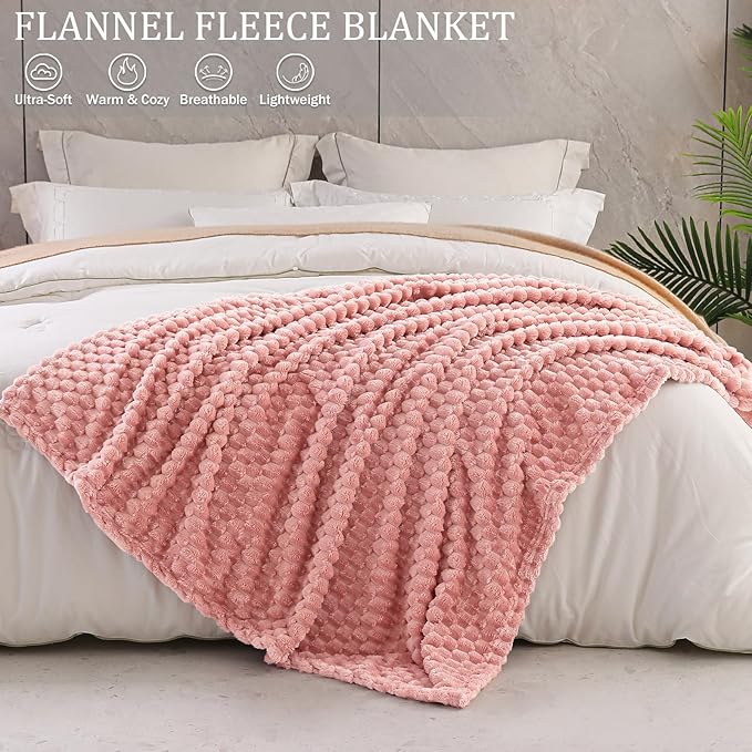 Exclusivo Mezcla Fleece Twin Blanket for Bed, Extra Large Fuzzy Dusty Pink Bed Blankets, Soft Cozy Plush Sofa Throws for All Seasons, 60x80 Inches