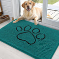 OLANLY Dog Door Mat for Muddy Paws 36x24, Paw Print Design, Absorbs Moisture and Dirt, Absorbent Non-Slip Washable Doormat, Quick Dry Chenille Mud Mat for Dogs, Entry Indoor Entryway Carpet, Lake Blue