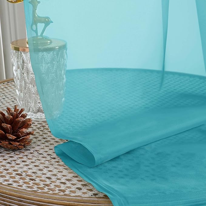 OWENIE Sheer Turquoise Curtains 108 Inches Long for Living Room Bedroom 2 Panels Set, Lightweight Airy Turquoise Sheer Curtain, Filmy Voile Rod Pocket, 2 PCS, Each 59" W x 108" L