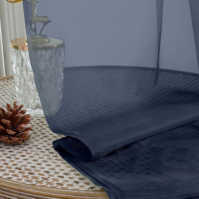 OWENIE Extra Long Navy Blue Sheer Curtains 96 Inches Long 2 Panels Set, Soft Lightweight Airy Voile Sheer Curtain for Bedroom Living Room, Rod Pocket Solid Color Farmhouse Curtains, 59" Wx96 L Inch