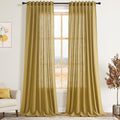 Nanspring Gold Linen Curtains 108 Inches Long for Living Room Bedroom 2 Panels Set Extra Long Back Tab Curtain Light Filtering Sheer Drapes Floor to Ceiling Curtain for Large Windows 52x108