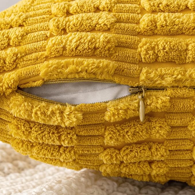 MIULEE Pack of 2 Corduroy Decorative Euro Sham Throw Pillow Covers 26x26 Inch Soft Boho Striped Pillow Covers Modern Farmhouse Home Decor for Summer Sofa Living Room Couch Bed Mustard Yellow