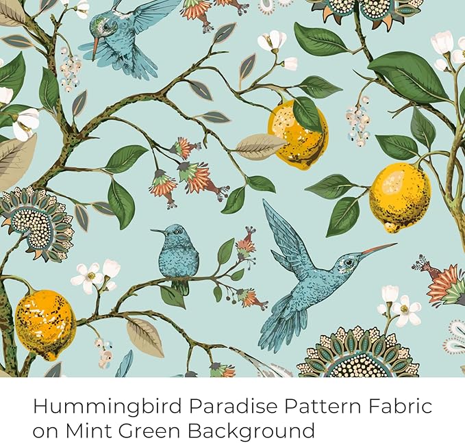 Topfinel Green Floral Curtains 84 Inches Long Vintage French Country Grommet Botanical Hummingbird Woodland Jungle Victorian Patterned Mint Green Lemon Drapes for Bedroom Dining Living Room