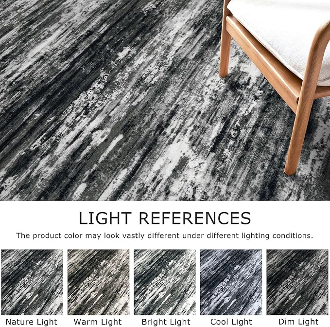 KOZYFLModern Abstract 4x6 Ft Washable Large Rugs for Entryway Non-Slip Soft Living Room Rug, Print Black Grey Throw Rugs Indoor Mat for High-Traffic Door Entrance, Laundry, Nursery, Bedroom