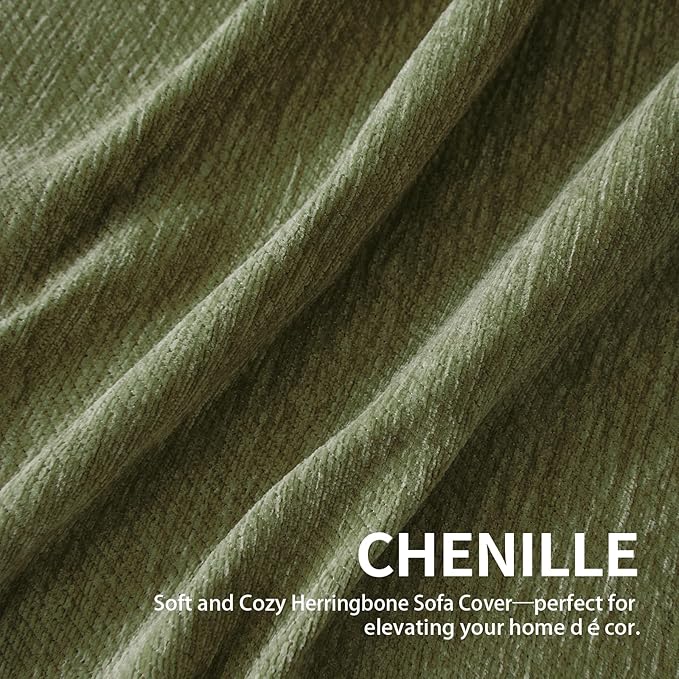 Couch Cover for Dogs, Boho Sofa Covers for 4 Cushion Couch, Chenille Sofa Slipcover for Pets Washable, L-Shape Sectional Couch Cover Soft Throw Blankets with Tassels(91x150,Green)