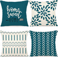 YCOLL Pillow Covers 18x18 Set of 4, Modern Sofa Throw Pillow Cover, Decorative Outdoor Linen Fabric Pillow Case for Couch Bed Car,Teal