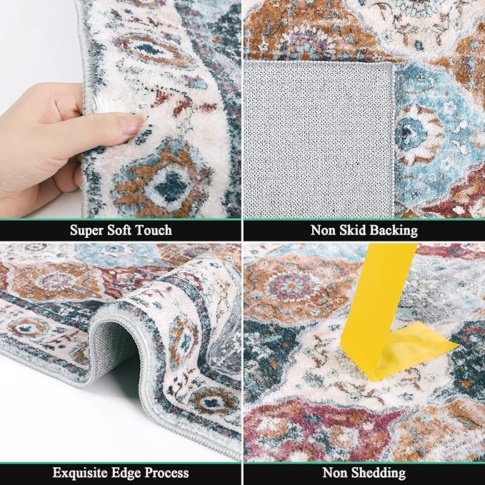 HEBE Hallway Runner Rug 2'8"x8' Washable Vintage Distressed Area Rugs Non Slip Laundry Rug Runner Boho Floor Carpet Runners for Hallways Entryway Laundry Room Kitchen Bathroom