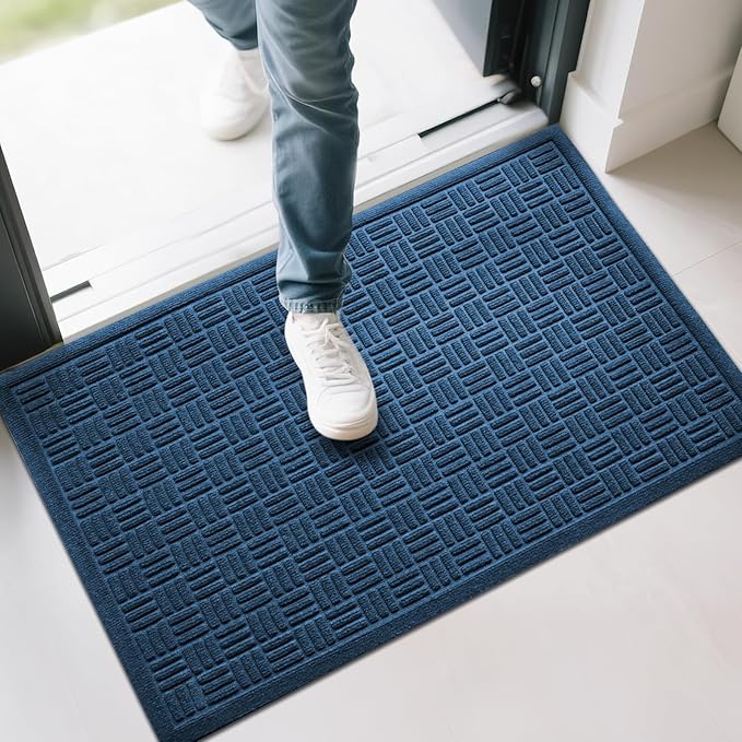 Mibao Front Door Mat Indoor Outdoor Entrance, Dirt Trapping Welcome Mats, Non-Slip Doormats, Low Profile Front Entryway, 36" x 24", Blue