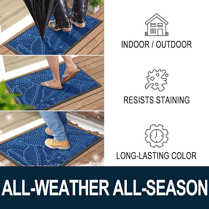 Colorxy Waterproof Doormat, Sturdy Natural Rubber Front Door Mats, Non Slip Low Profile Indoor Outdoor Entrance Mat, Stain Resistant Easy Clean Floor Mat for Patio or Entryway, 47"x17", Light Blue