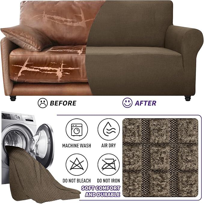 ZNSAYOTX Super Stretch Chair Slipcover Universal Sofa Chair Covers for Living Room Dogs Pet Furniture Protector Spandex Armchair Slipcovers with Anti Slip Foam Sticks (Brown, Chair)