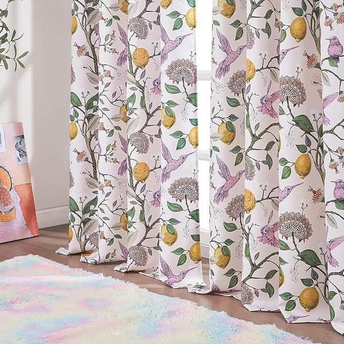 Topfinel Pink Curtains 102 Inches Long Cute Sound Dampening Pretty Vintage Elegant Whimsical Floral Hummingbird Dusty Rose Drapes for Girls Kids Room Aesthetic Living Room 2 Panels